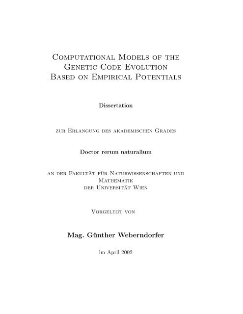 Computational Models of the Genetic Code Evolution Based on ...