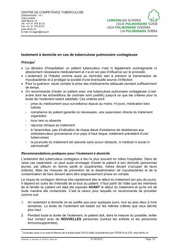 Isolement Ã  domicile en cas de tuberculose pulmonaire contagieuse