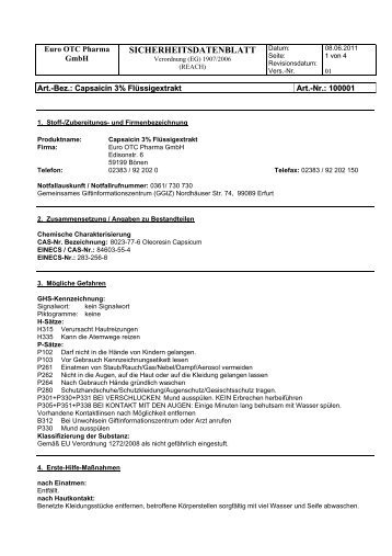 SICHERHEITSDATENBLATT - Euro OTC Pharma Gmbh