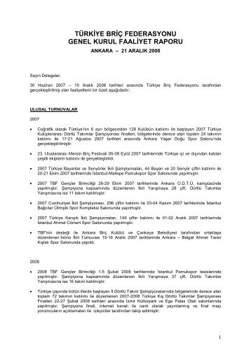 TÃRKÄ°YE BRÄ°Ã FEDERASYONU GENEL KURUL FAALÄ°YET RAPORU