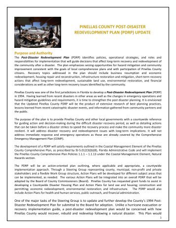 pinellas county post-disaster redevelopment plan (pdrp) update