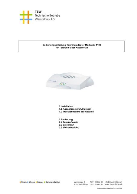 Bedienungsanleitung Mediatrix Technische Betriebe Weinfelden