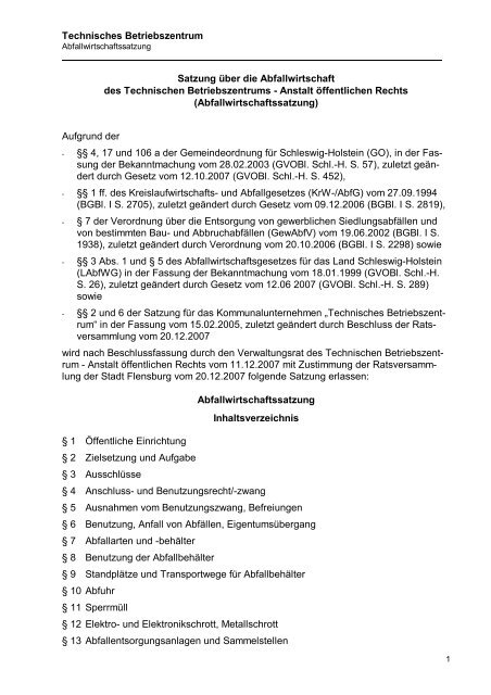 Abfallwirtschaftssatzung - TBZ Flensburg