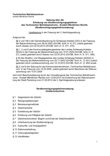 StraÃenreinigungsgebÃ¼hrensatzung - TBZ Flensburg