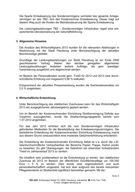 Wirtschaftsplan TBZ 2013 - TBZ Flensburg