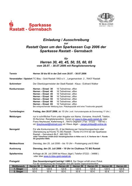 Sparkasse Rastatt - Gernsbach - TC Blau-Gold Rastatt 1902 eV