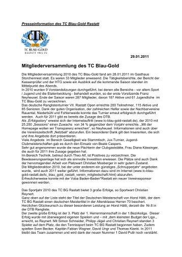 Mitgliederversammlung 2010 - TC Blau-Gold Rastatt 1902 eV