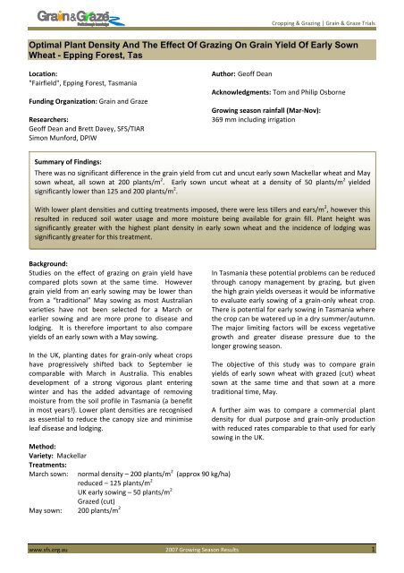 Optimal Plant Density And The Effect Of Grazing On Grain Yield Of ...
