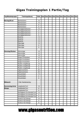 Gigas Trainingsplan 1Partie-Tag - Gigas Nutrition