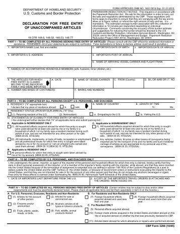 Customs Form 3299 - U-Pack