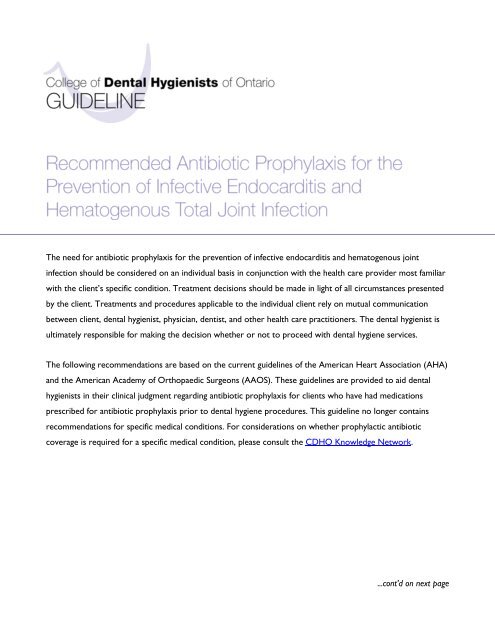 Recommended Antibiotic Prophylaxis for the Prevention - College Of ...