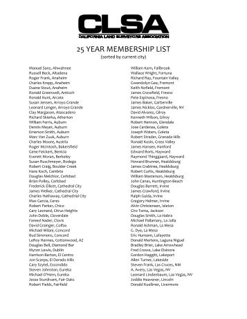 25 YEAR MEMBERSHIP LIST