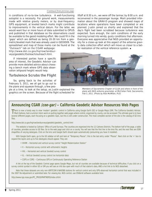 Sacramento Surveyors Visit the NGS Airborne Gravimeter - CLSA