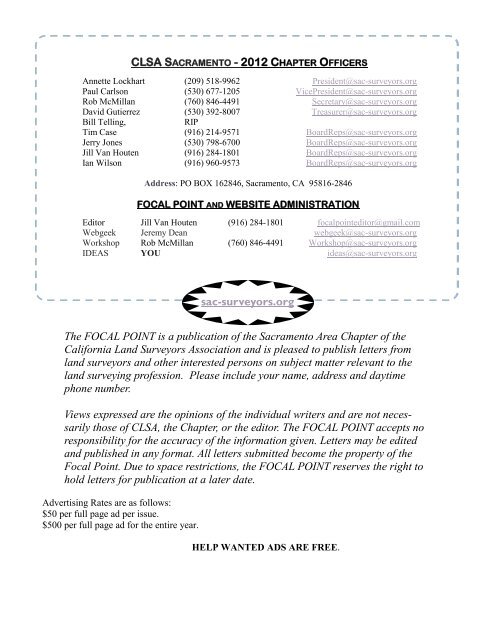 0 A PUBLICATION OF THE SACRAMENTO CHAPTER OF ... - CLSA