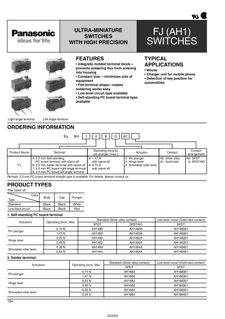 Snap-Action Switches Detection Switches General Catalogue 2005