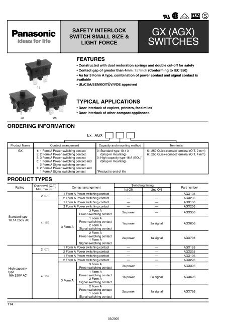 Snap-Action Switches Detection Switches General Catalogue 2005