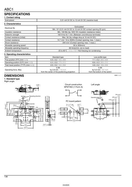 Snap-Action Switches Detection Switches General Catalogue 2005