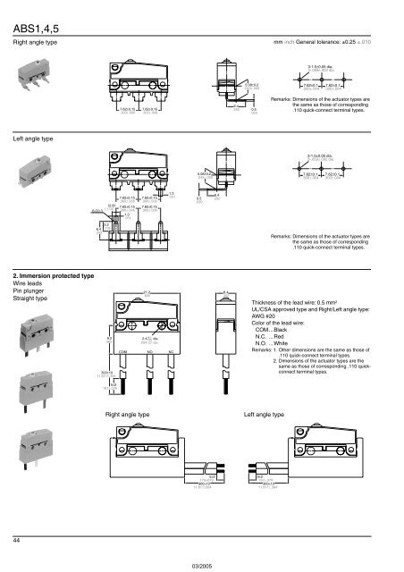 Snap-Action Switches Detection Switches General Catalogue 2005