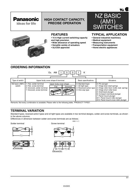 Snap-Action Switches Detection Switches General Catalogue 2005