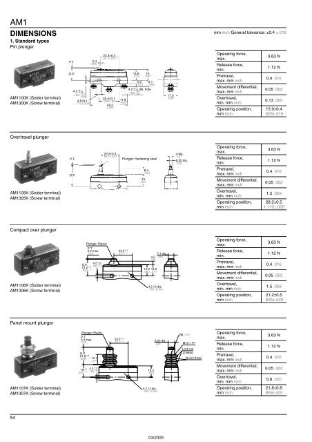 Snap-Action Switches Detection Switches General Catalogue 2005