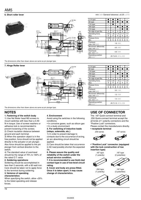 Snap-Action Switches Detection Switches General Catalogue 2005