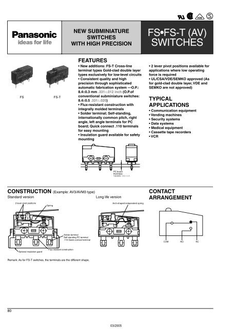 Snap-Action Switches Detection Switches General Catalogue 2005