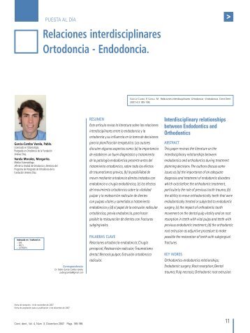 Relaciones interdisciplinares Ortodoncia - Endodoncia. - COEM