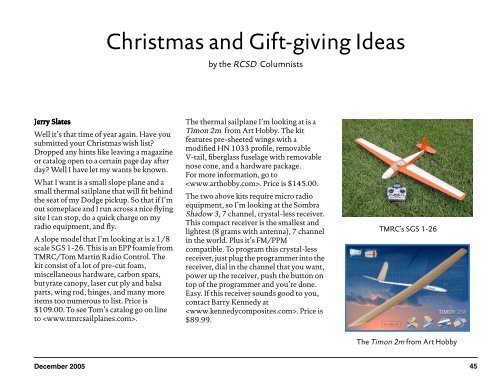 December 2005 — Vol. 22, No. 12 - RC Soaring - RCSoaring.com