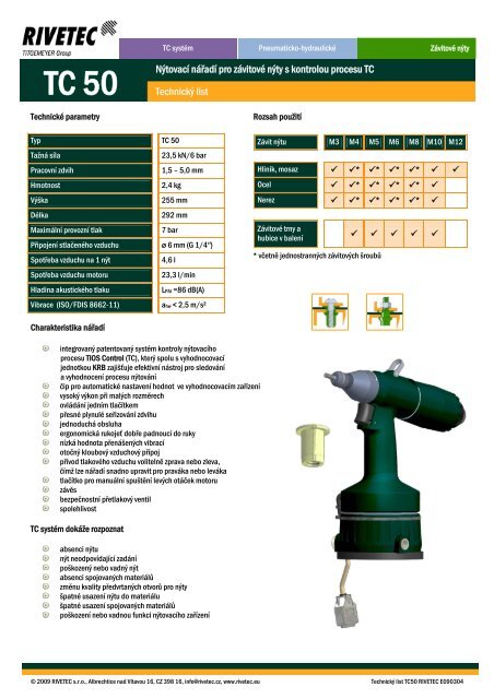 Technický list - RIVETEC sro