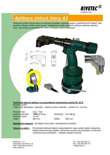 RL 20 A Pneumaticko - hydraulické nářadí na trhací ... - RIVETEC sro