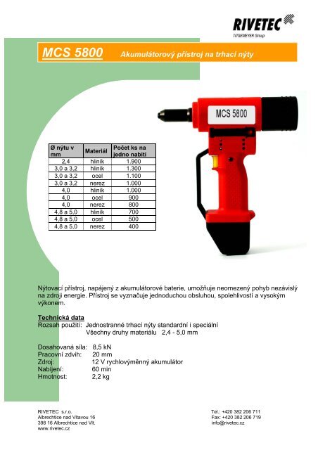 RL 20 A Pneumaticko - hydraulické nářadí na trhací ... - RIVETEC sro