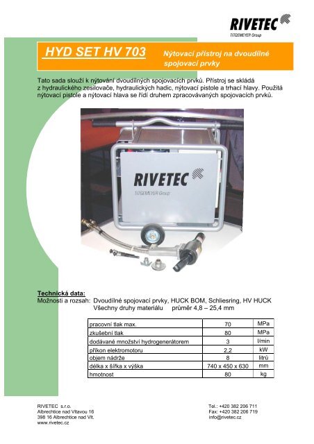 RL 20 A Pneumaticko - hydraulické nářadí na trhací ... - RIVETEC sro