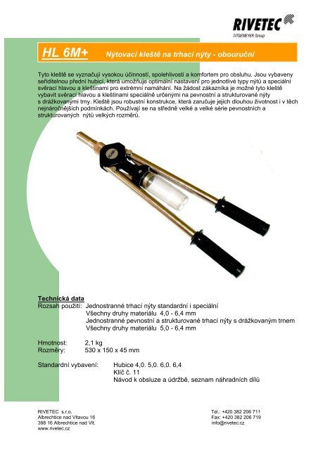 RL 20 A Pneumaticko - hydraulické nářadí na trhací ... - RIVETEC sro