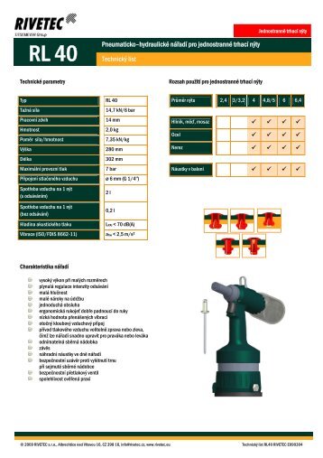 Technický list - RIVETEC sro