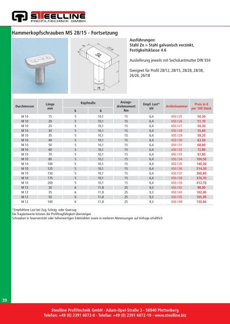 Hammerkopfschrauben - Steelline Profiltechnik GmbH