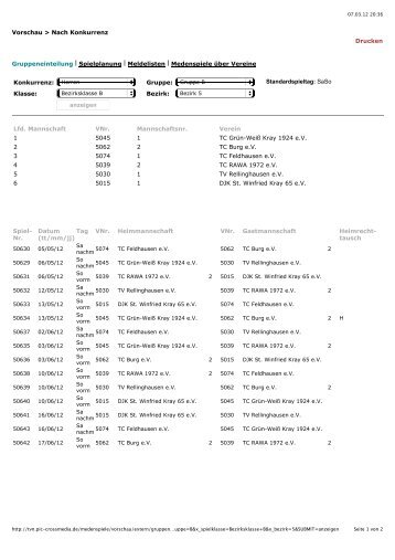 Spielplan Herren 2012 - TC-Feldhausen