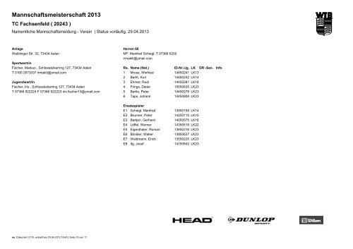 Mannschaftsmeisterschaft 2013 - TC Fachsenfeld