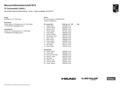 Mannschaftsmeisterschaft 2012 - TC Fachsenfeld