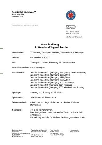 Ausschreibund für den 1.Wendland-Jugend als PDF ... - TC Lüchow