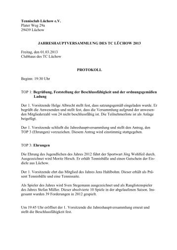 das Protokoll der Jahreshauptversammlung vom 01.03 ... - TC Lüchow