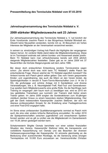 Pressemitteilung - Tennisclub Niddatal eV