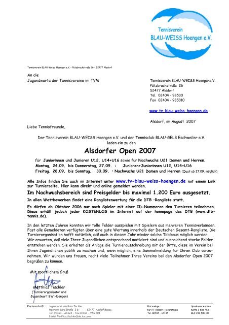 Alsdorfer Open 2007 - Tennis Club Rot Weiss Euskirchen eV