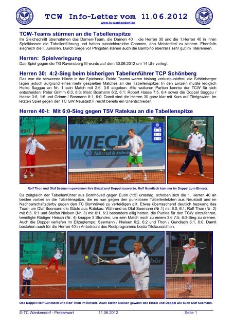 TCW Info-Letter vom 11.06.2012 - TC Wankendorf