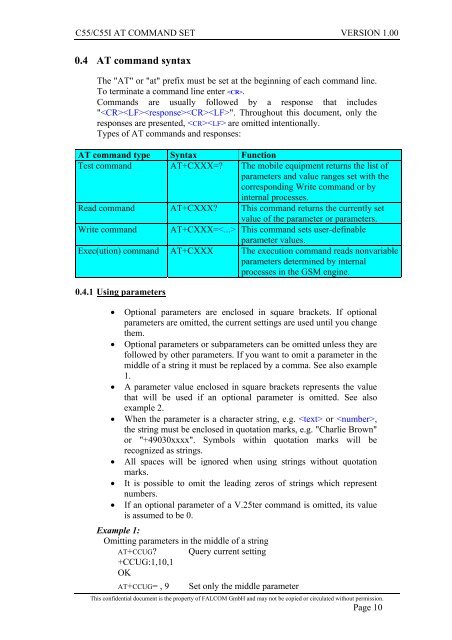 C55/C55i AT COMMAND SET Description Preliminary - Falcom