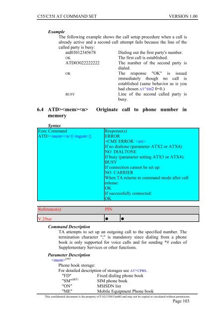 C55/C55i AT COMMAND SET Description Preliminary - Falcom