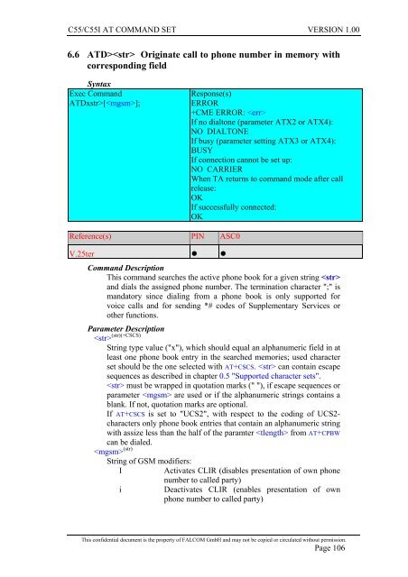 C55/C55i AT COMMAND SET Description Preliminary - Falcom