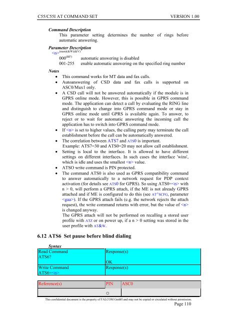 C55/C55i AT COMMAND SET Description Preliminary - Falcom