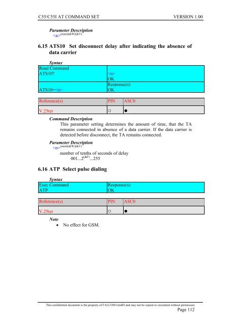 C55/C55i AT COMMAND SET Description Preliminary - Falcom