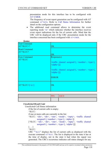 C55/C55i AT COMMAND SET Description Preliminary - Falcom