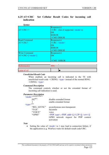 C55/C55i AT COMMAND SET Description Preliminary - Falcom